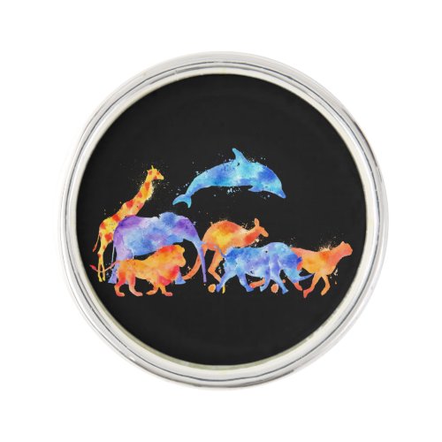 Wild Animals Running Together Colorful Watercolor Pin