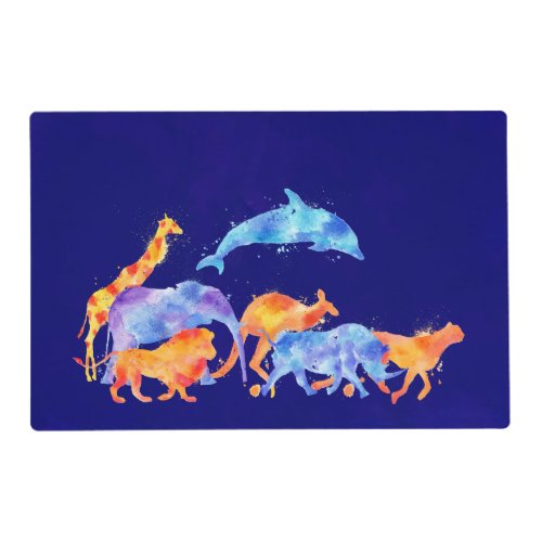 Wild Animals Running Together Colorful Watercolor Placemat