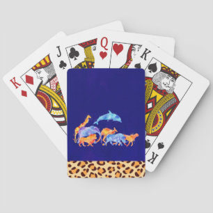 Wild Animals Running Together Colorful Watercolor Poker Cards