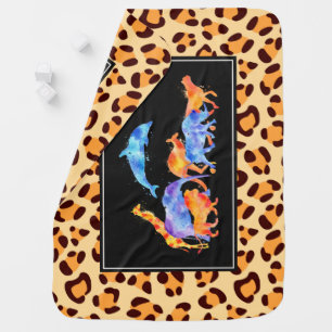 Wild Animals Running Together Colorful Watercolor Stroller Blanket