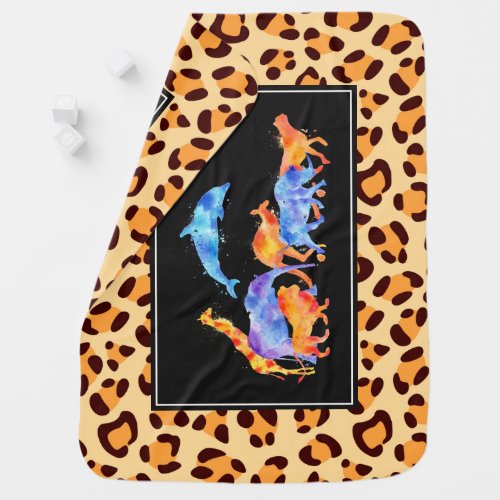 Wild Animals Running Together Colorful Watercolor Stroller Blanket