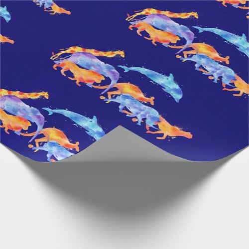 Wild Animals Running Together Colorful Watercolor Wrapping Paper
