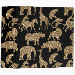 Wild Animals Safari Elegant Golden Glitter Sparkle 3 Ring Binder