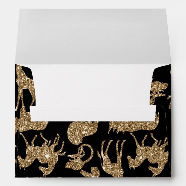 Wild Animals Safari Elegant Golden Glitter Sparkle Envelope (Back (Bottom))