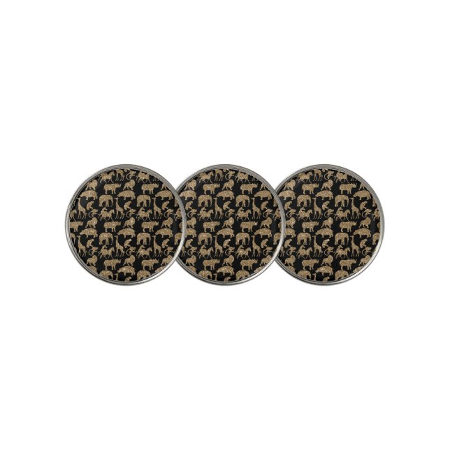 Wild Animals Safari Elegant Golden Glitter Sparkle Golf Ball Marker (3 Up)