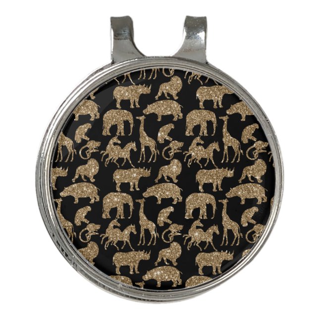 Wild Animals Safari Elegant Golden Glitter Sparkle Golf Hat Clip (Front)