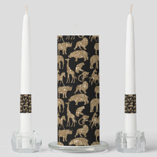 Wild Animals Safari Elegant Golden Glitter Sparkle Unity Candle Set