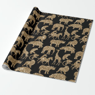 Wild Animals Safari Elegant Golden Glitter Sparkle Wrapping Paper