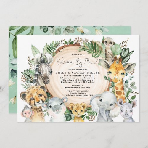 Wild Animals Safari Greenery Baby Shower By Mail Invitation