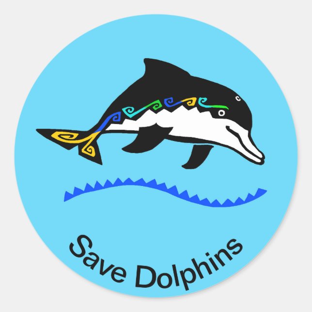 Wild animals - Save DOLPHINS - Marine - Ocean blue Classic Round Sticker (Front)