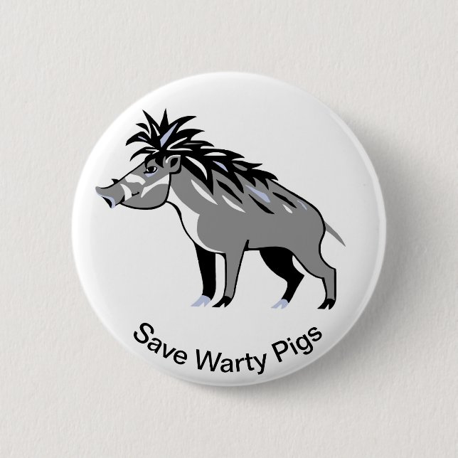 Wild animals -  Save Warty PIGS - Endangered  Button (Front)