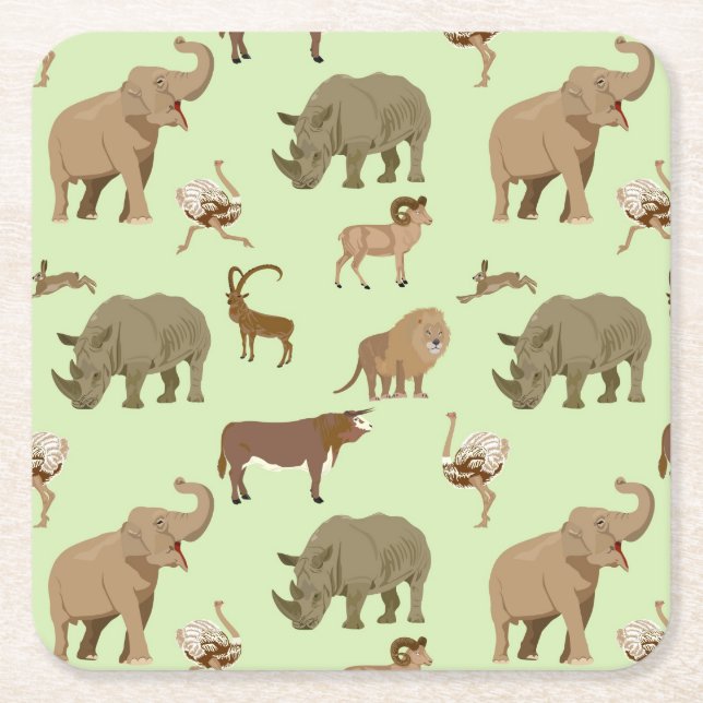 Wild animals square paper coaster (Front)