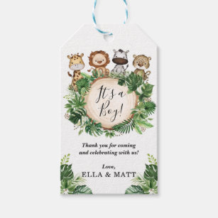 Wild Animals Tropical Jungle Greenery Baby Shower Gift Tags