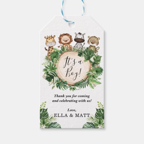Wild Animals Tropical Jungle Greenery Baby Shower Gift Tags
