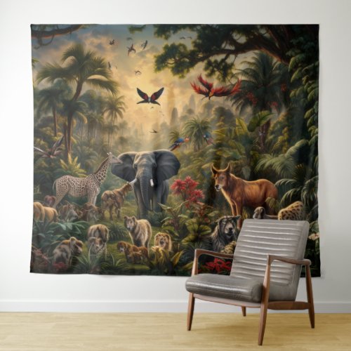 Wild Animals Wall Art- Jungle Animals Photo Tapestry