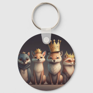 Wild animals wearing crowns keychain