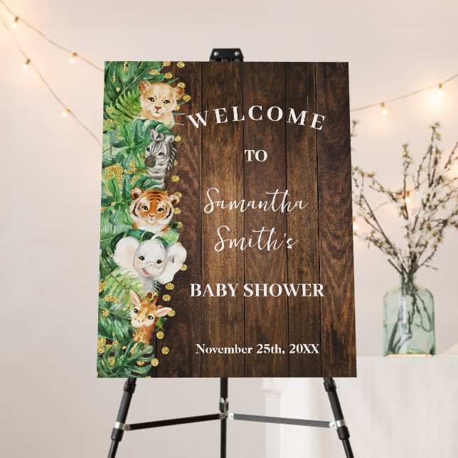 Wild Animals Welcome Rustic Baby Shower Foam Board (In Situ (Stand))