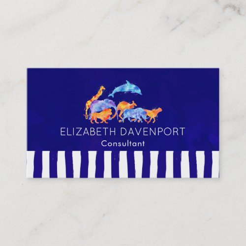 Wild Animals with a Bluish Purple Striped Border Business Card