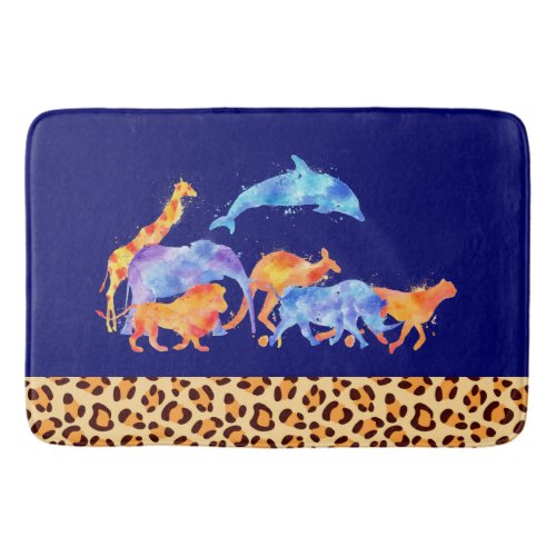 Wild Animals with a Leopard Print Border Bath Mat