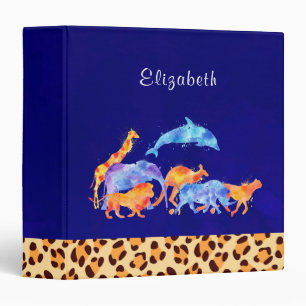 Wild Animals with a Leopard Print Border Custom 3 Ring Binder