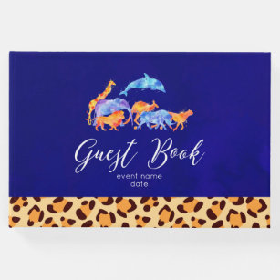 Wild Animals with a Leopard Print Border Guest Book