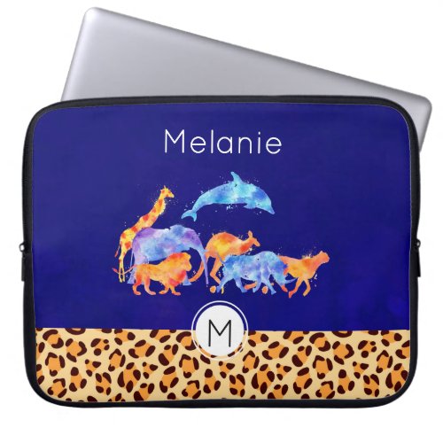 Wild Animals with a Leopard Print Border Laptop Sleeve