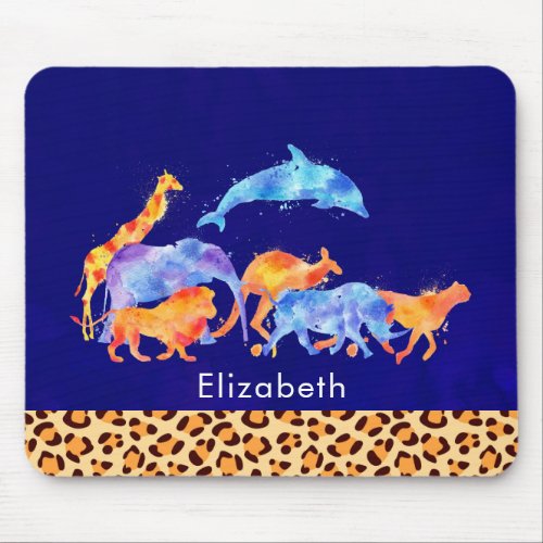 Wild Animals with a Leopard Print Border Mouse Pad