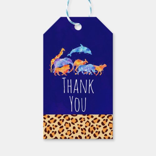 Wild Animals with a Leopard Print Border Thank You Gift Tags