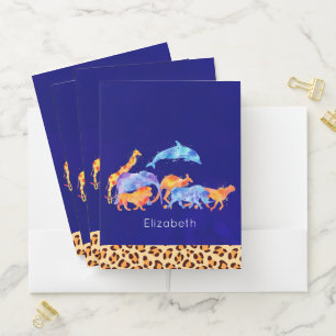 Wild Animals with an Exotic Leopard Print Border Pocket Folder