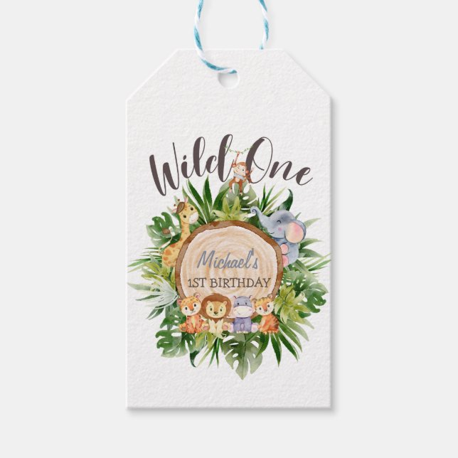 Wild Animals Wood Birthday   Gift Tags (Front)