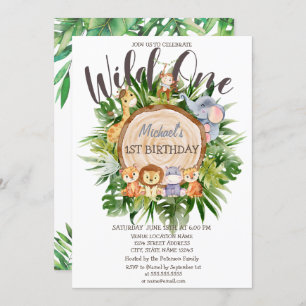 Wild Animals Wood Glitter Birthday Invitation