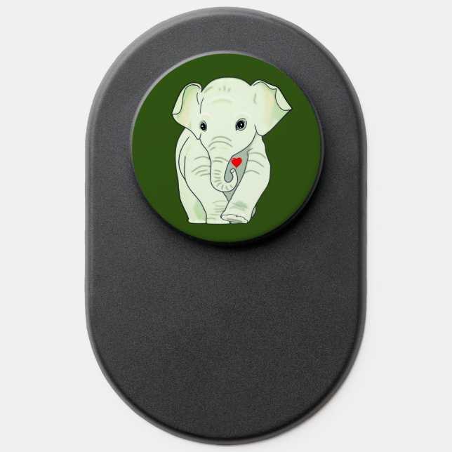 Wild Anime Elephant Cartoon on Forest Green PopSocket (Popsocket)