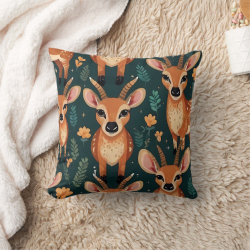 Wild Antelope Brown Pattern  Throw Pillow