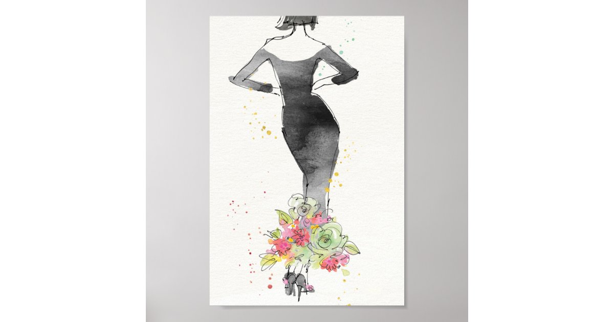 Wild Apple | Chic Floral Dress Sketch Poster | Zazzle