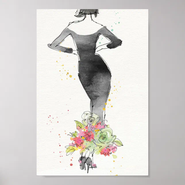 flower dress design sketch Designer Sketch of Floral Lace Appliqued Formal Gown