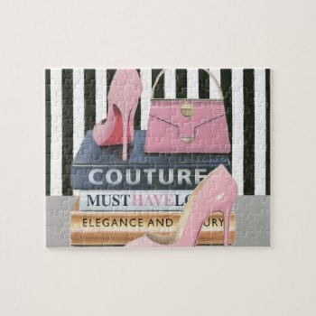 Wild Apple | Couture Stripes - Shoes & Bag Jigsaw Puzzle by wildapple at Zazzle