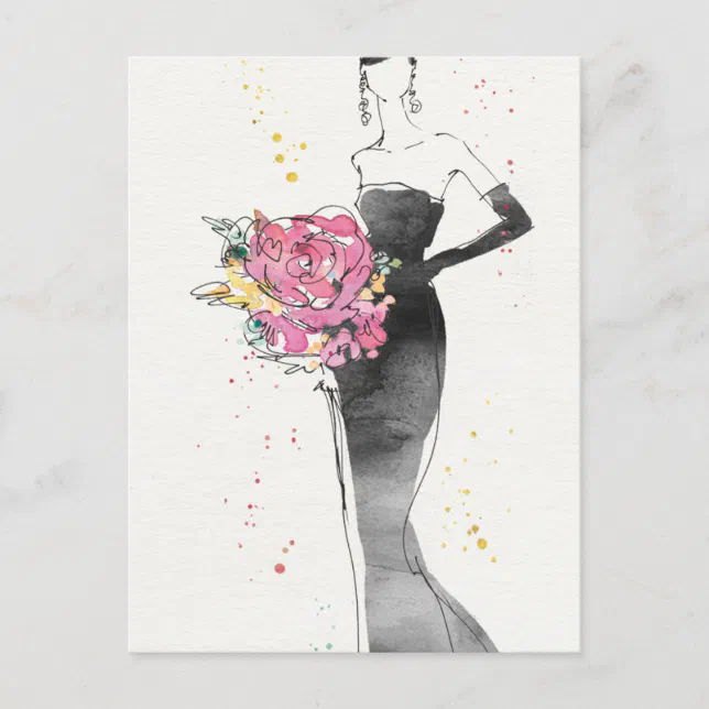 Wild Apple | Floral Fashion Dress Sketch Postcard | Zazzle