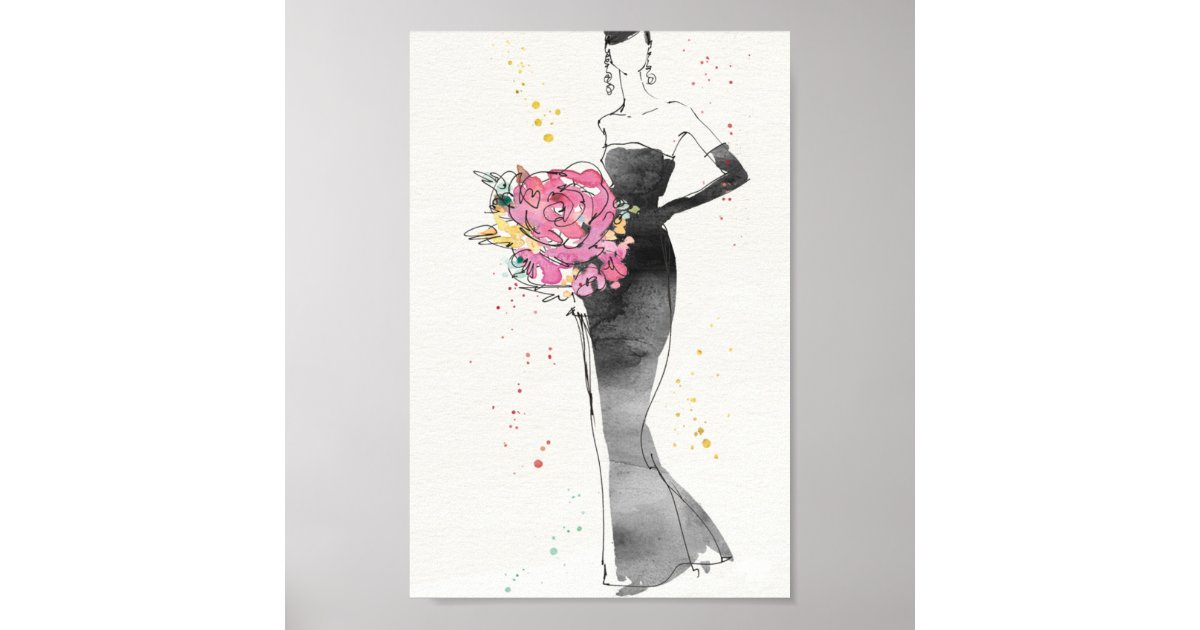 Wild Apple | Floral Fashion Dress Sketch Poster | Zazzle