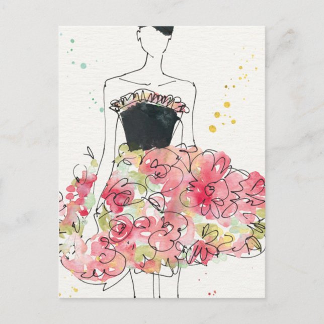 Wild Apple | Glamorous Floral Dress Sketch Postcard (Front)