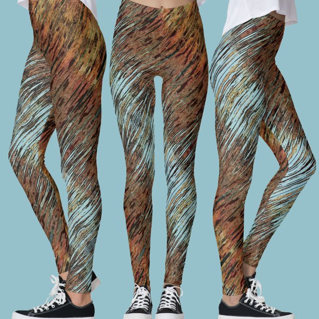 Wild Aqua Blue Brown and Orange Tribal Abstract Leggings (Creator Uploaded)