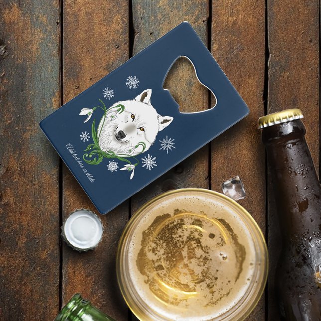 Wild Arctic Wolf Snowflakes Flowers Credit Card Bottle Opener (Creator Uploaded)