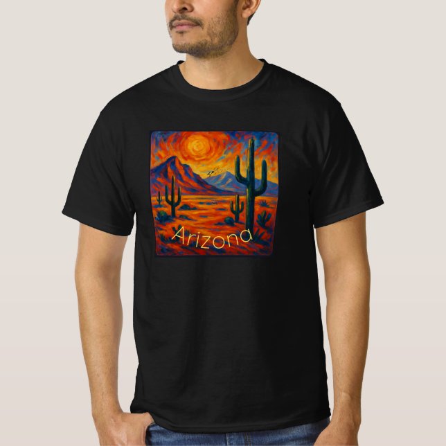 Wild Arizona – Vibrant Desert Landscape with Cacti T-Shirt (Front)
