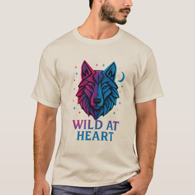 Wild at Heart Neon Wolf - Geometric Animal Art T-Shirt (Front)