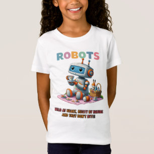 🤖Wild at Heart Robot Cartoon Picnic In Woods T-Shirt