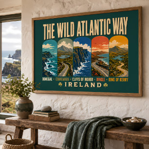 Wild Atlantic Way Ireland Landmarks Illustration Poster