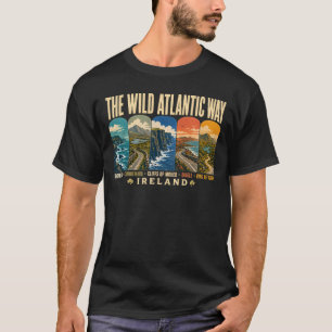 Wild Atlantic Way Ireland Landmarks Illustration T-Shirt