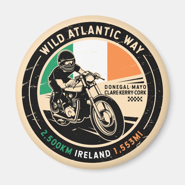 Wild Atlantic Way | Ireland | Motorcycle Magnet (Front)