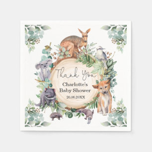 Wild Australian Animals Rustic Gum Leaves Baby Boy Napkins
