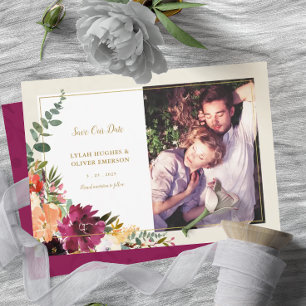 Wild Autumn Bouquet Photo Save the Date Announce Announcement