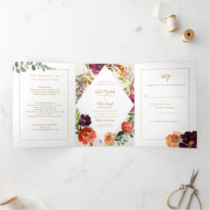 Wild Autumn Bouquet Wedding Tri-Fold Invitation